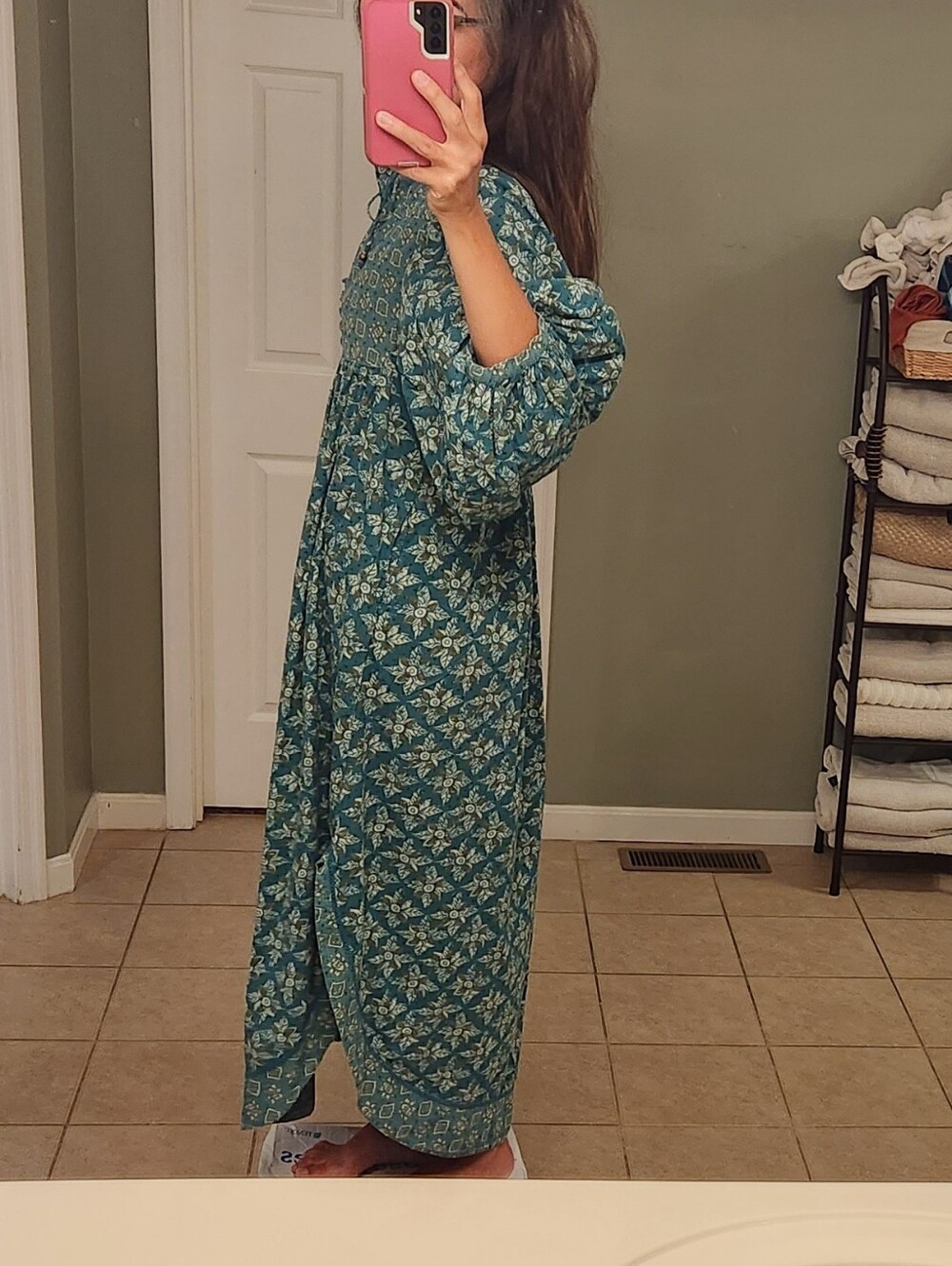 Free People Size L Teal Green Maxi Dress Balloon Sleeve Beaded Detail Stunning - Picture 6 of 17